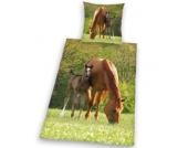 Pferdebettwäsche, Kinderbettwäsche Pferd mit Fohlen, Linon, 135 x 200 cm
